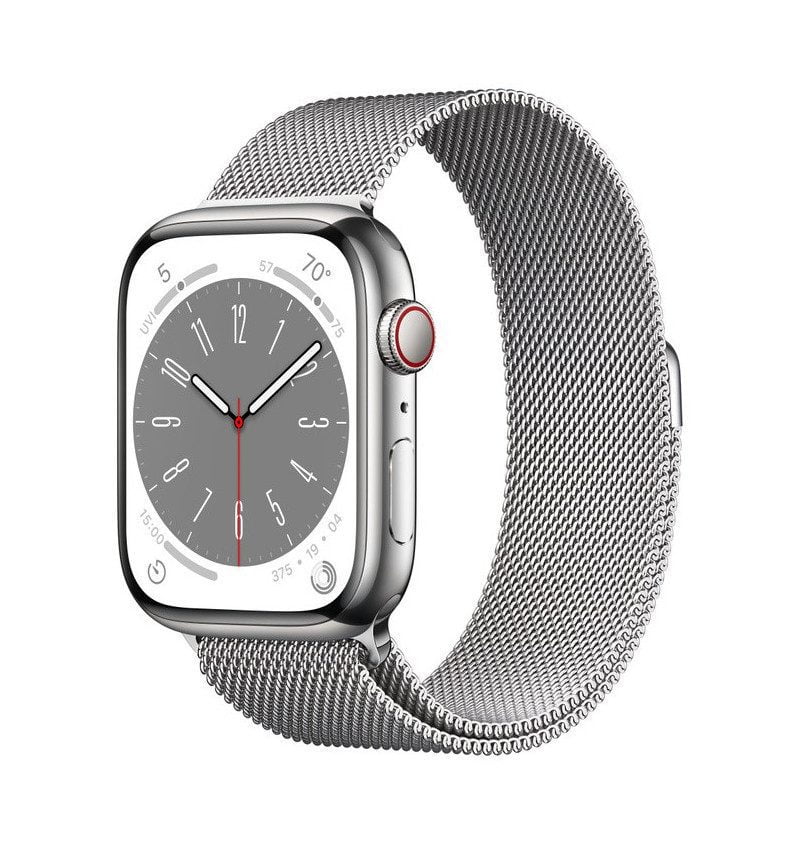 watch series 8 gps cellular 45mm silver stainless steel case with silver milanese loop